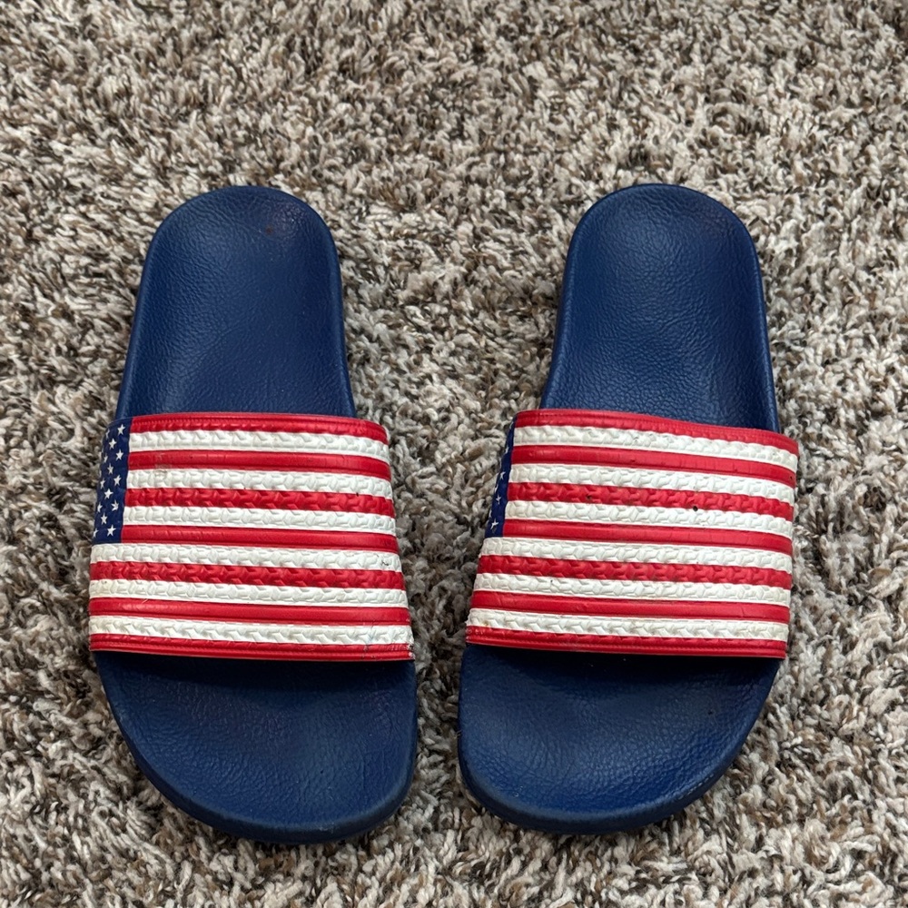 adidas Blue and Red Slide Sandals - Men’s size 9